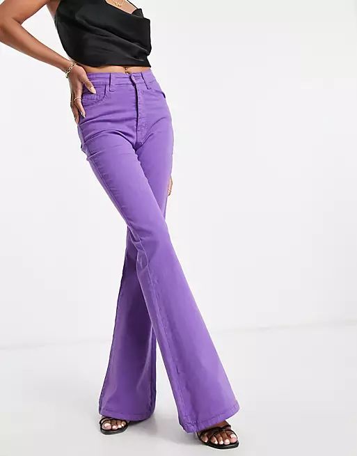 I Saw It First Petite fitted flared jeans in purple | ASOS (Global)