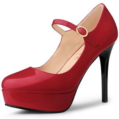Allegra K Women's Platform Round Toe Ankle Strap Stiletto High Heel Pumps Red 9 | Target