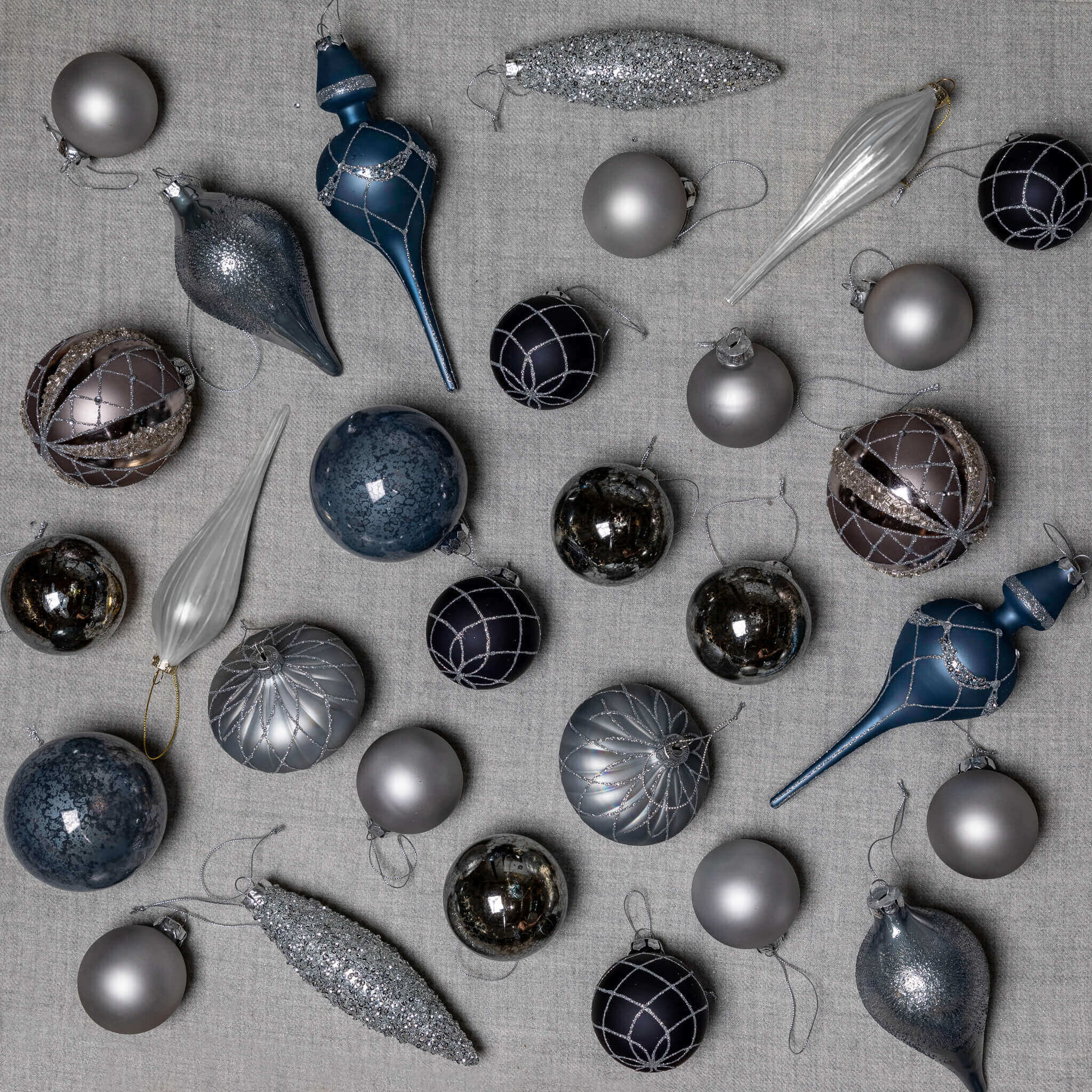 Winter Wonderland 15-Piece Glass Ornament Set (Blue and Gray) Limited Edition | King of Christmas