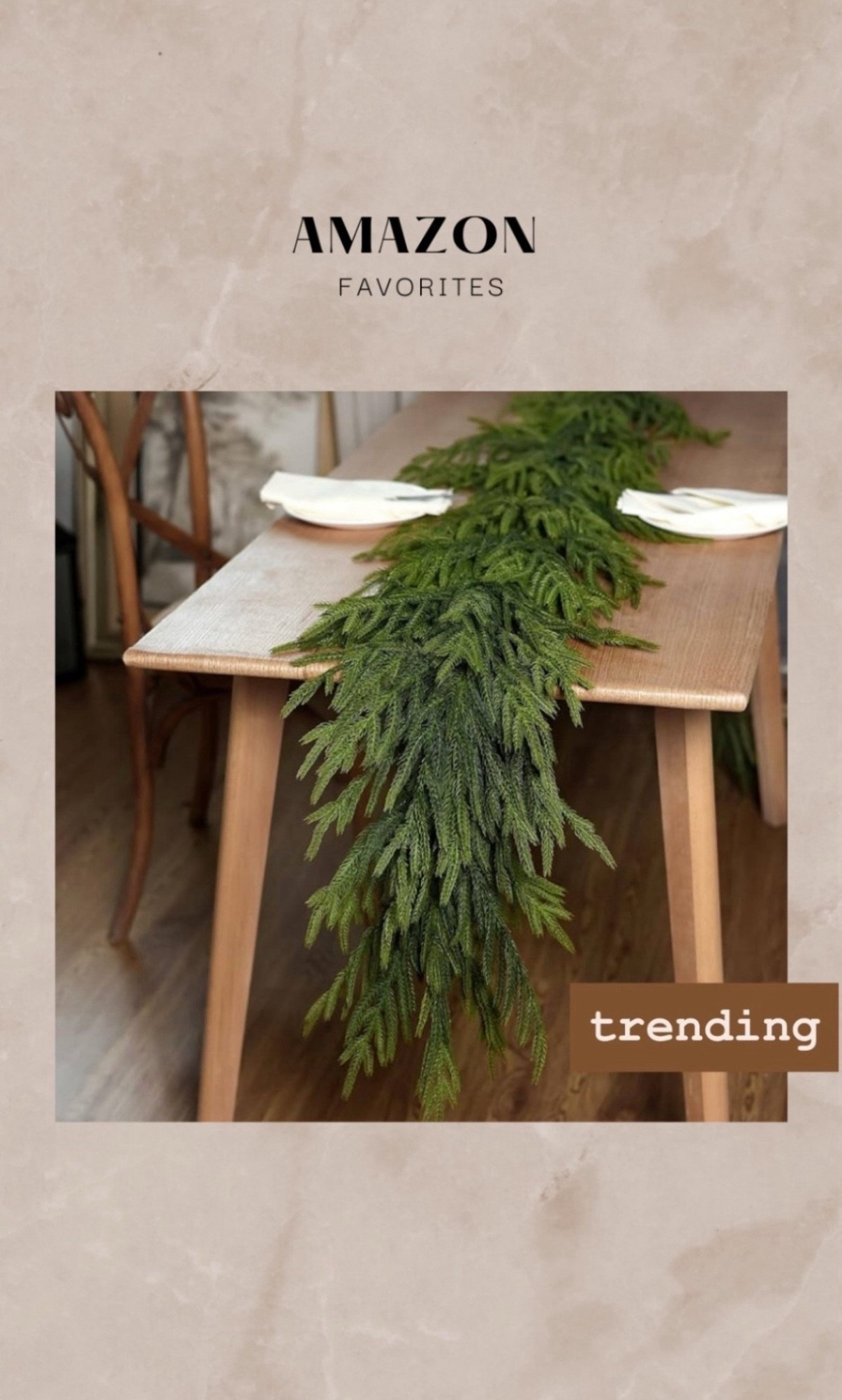 9ft almost real looking norfolk line garland 

#pinedecor #garland #christmaadecor