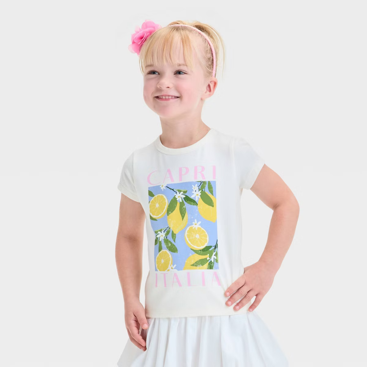 Grayson Mini Toddler Girls' Ribbed White Capri LemonT-Shirt - White | Target