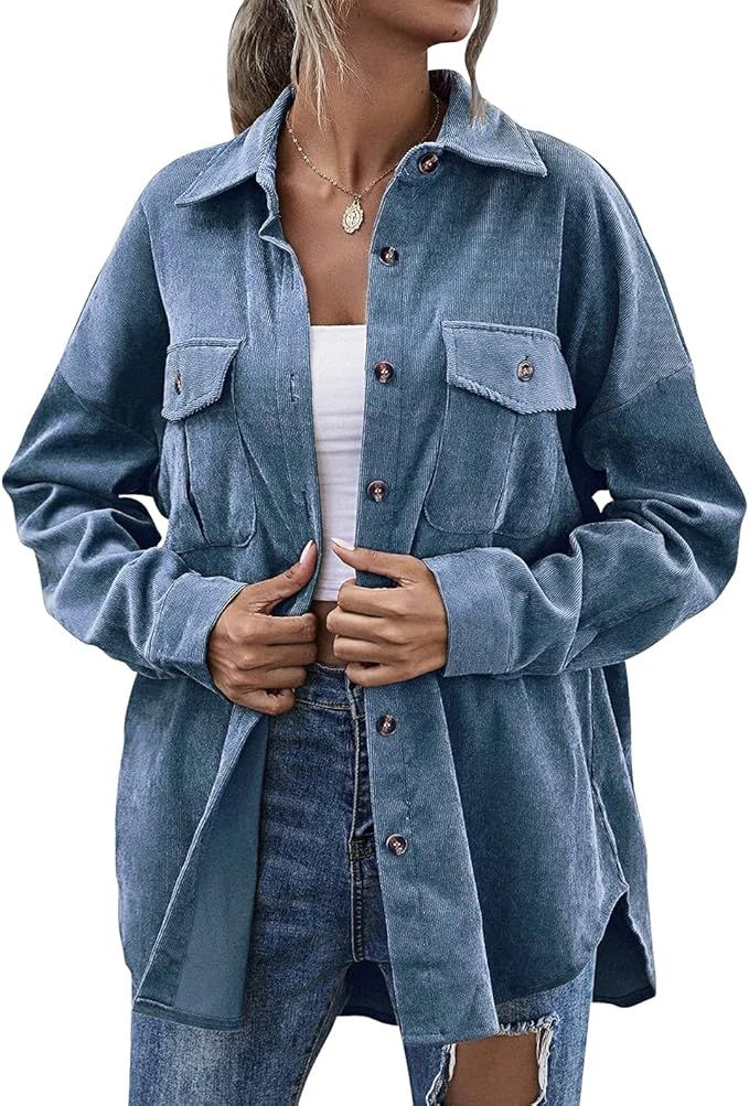 LYANER Women's Corduroy Jacket Long Sleeve Button Down Oversized Pocket Shacket | Amazon (US)