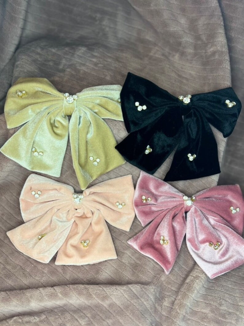 Velvet Crystal Mickey Hair Bow - Etsy | Etsy (US)