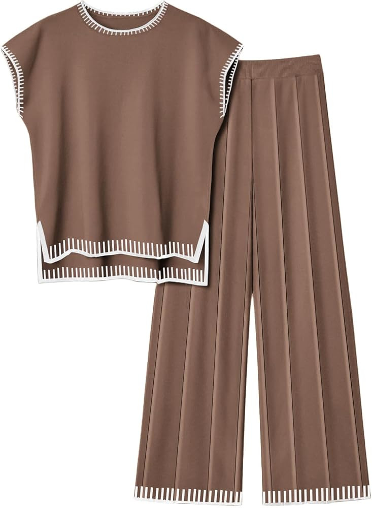 Ekouaer Womens Matching Sets Knit Sweater Sets 2 Pieces Outfits Pullover Tops Wide Legs Pants Lou... | Amazon (US)