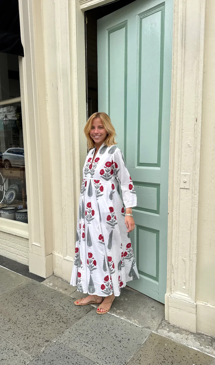 Row Midi Dress Red Misty Jade Milos | Madison Mathews