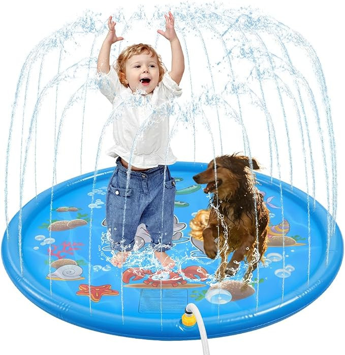 100cm Kids Splash Pad, Sprinkler Play Mat, Dog Splash Pad Sprinkler Mat, Summer Garden Beach Fold... | Amazon (UK)