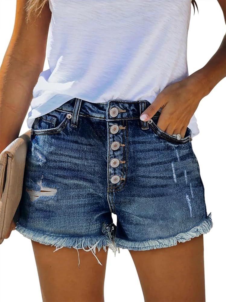 ZOLUCKY Jean Shorts Womens Summer High Waisted Denim Stretchy Ripped with Pockets | Amazon (US)