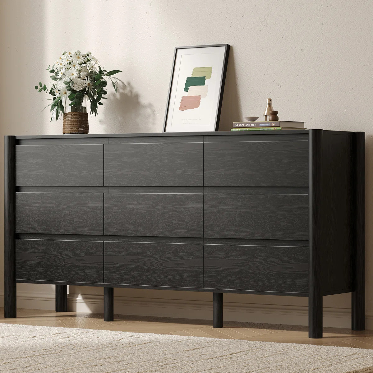 63" W Dresser With 9 Drawers, Wood Chest Of Drawers For Bedroom, Living Room，Black | Wayfair North America