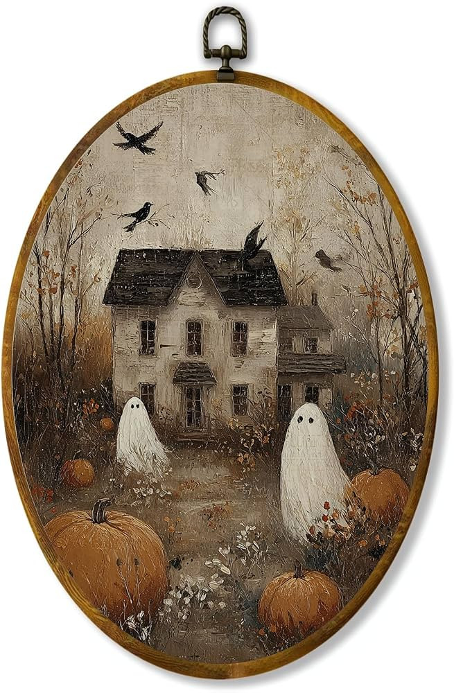 Vintage Haunted House Oval Framed Canvas Wall Art | Amazon (CA)