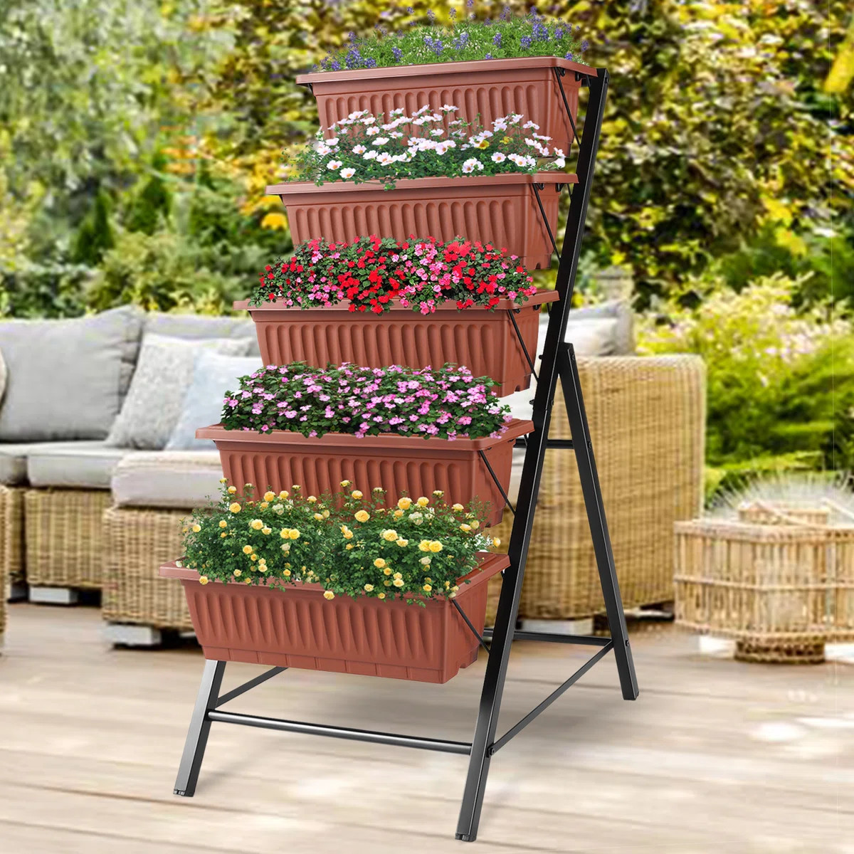 Denishia 5 Tiers Vertical Garden Planter Raised Garden Bed Freestanding Elevated Planter Box | Wayfair North America