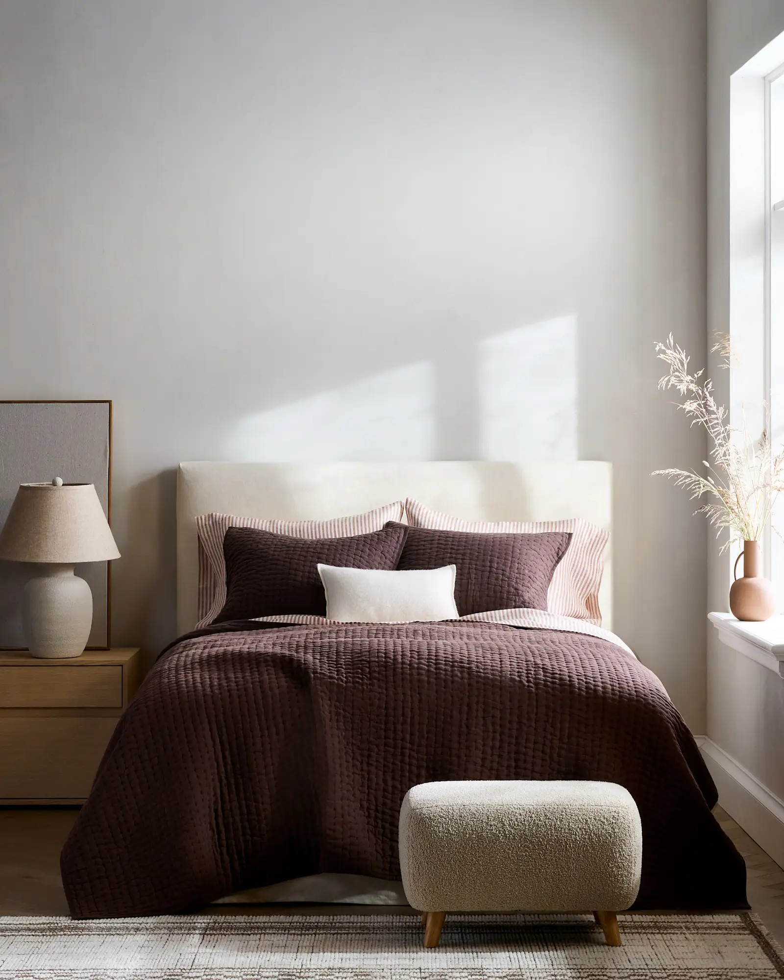 European Linen Cotton Stitch Quilt Set in Espresso | Quince