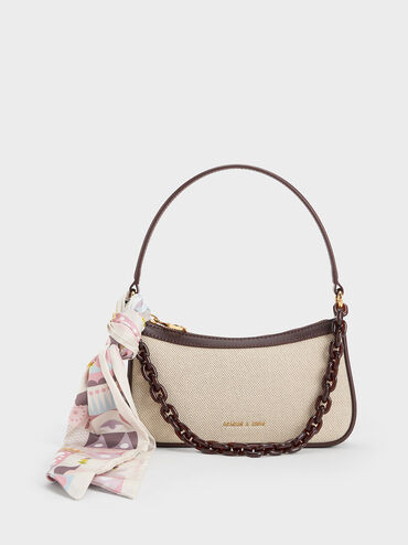 Dark Brown Alcott Scarf Canvas Bag | CHARLES & KEITH UK | Charles & Keith UK