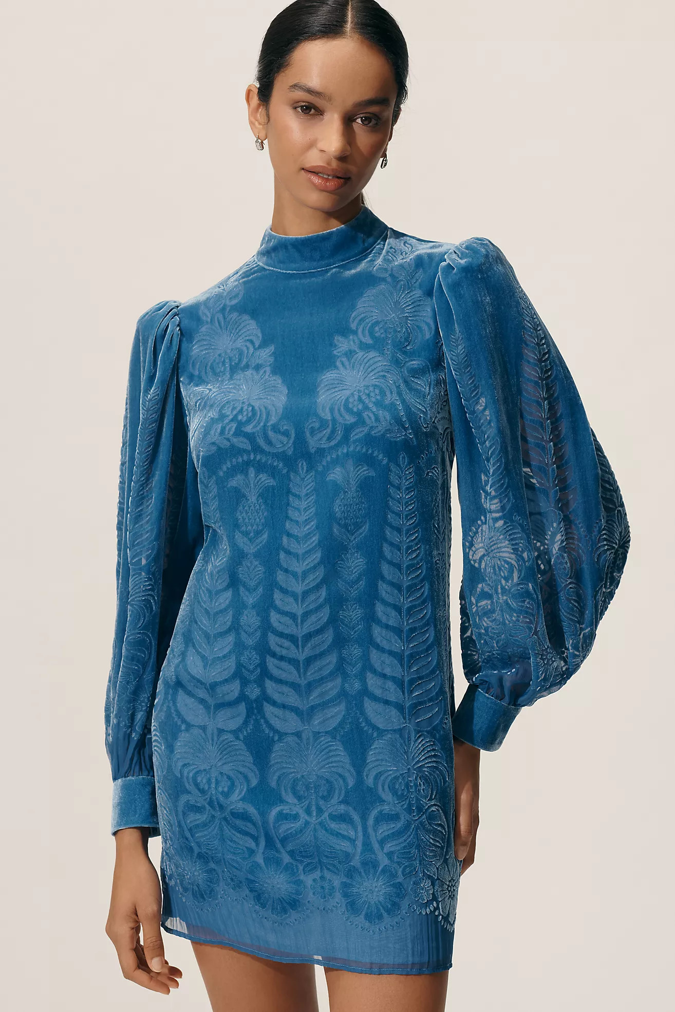 Farm Rio x Anthropologie Puff-Sleeve Velvet Mini Dress | Anthropologie (US)