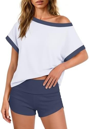 Yanekop Womens 2 Piece Summer Shorts Set Oversized Matching Lounge Set Short Sleeve Shirt and Sho... | Amazon (US)