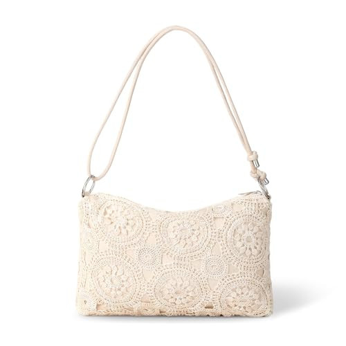 Hsei Crochet Purse for Women Summer Boho Beach Handbag Leather Hollow Floral Pattern Woven Shoulder Bag for Vacation Travel | Amazon (US)