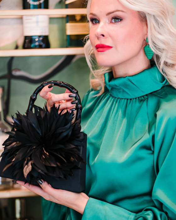 Lulu - Black Faille with Feather - PreOrder | Lisi Lerch Inc