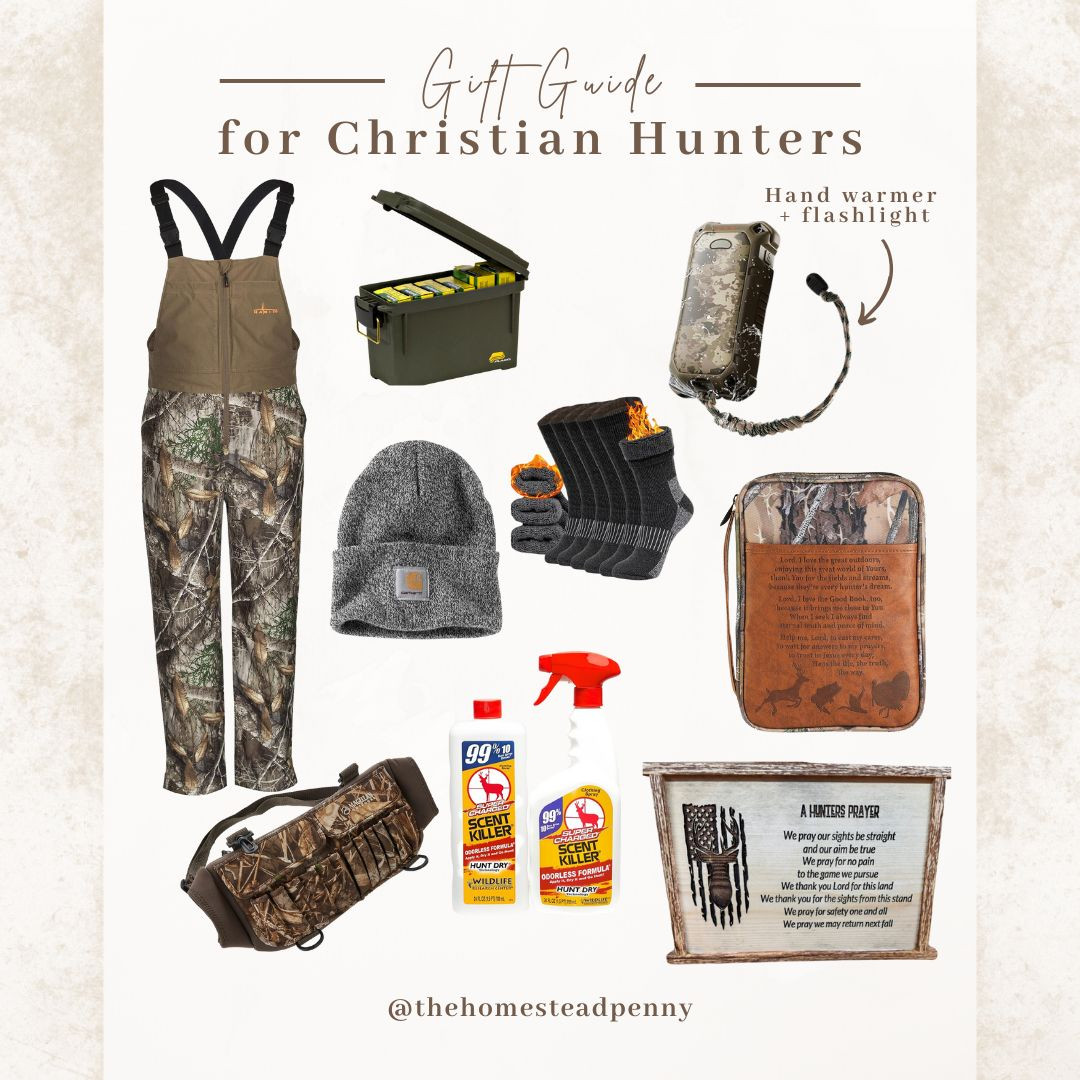 Gift Ideas for Christian Hunters. 

Field Box, Hand Warmers, Insulated Bib, Scent Away, Hunter's Prayer, Bible Cover.  

 #LTKGiftGuide #LTKHoliday #LTKActive