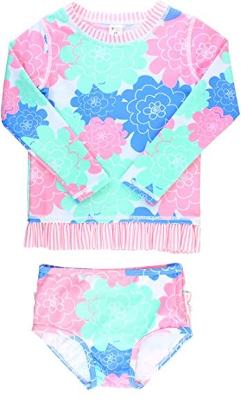 RuffleButts® Baby/Toddler Girls Rash Guard 2-Piece Swimsuit Set - Long Sleeve Bikini with UPF 50+ Su | Amazon (US)