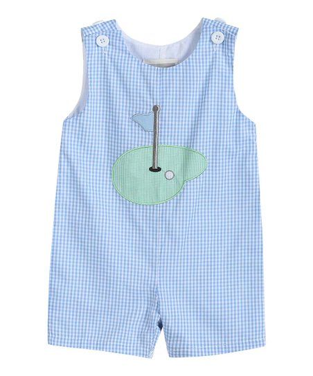 Blue & White Gingham Golfing Green Shortalls - Toddler | Zulily