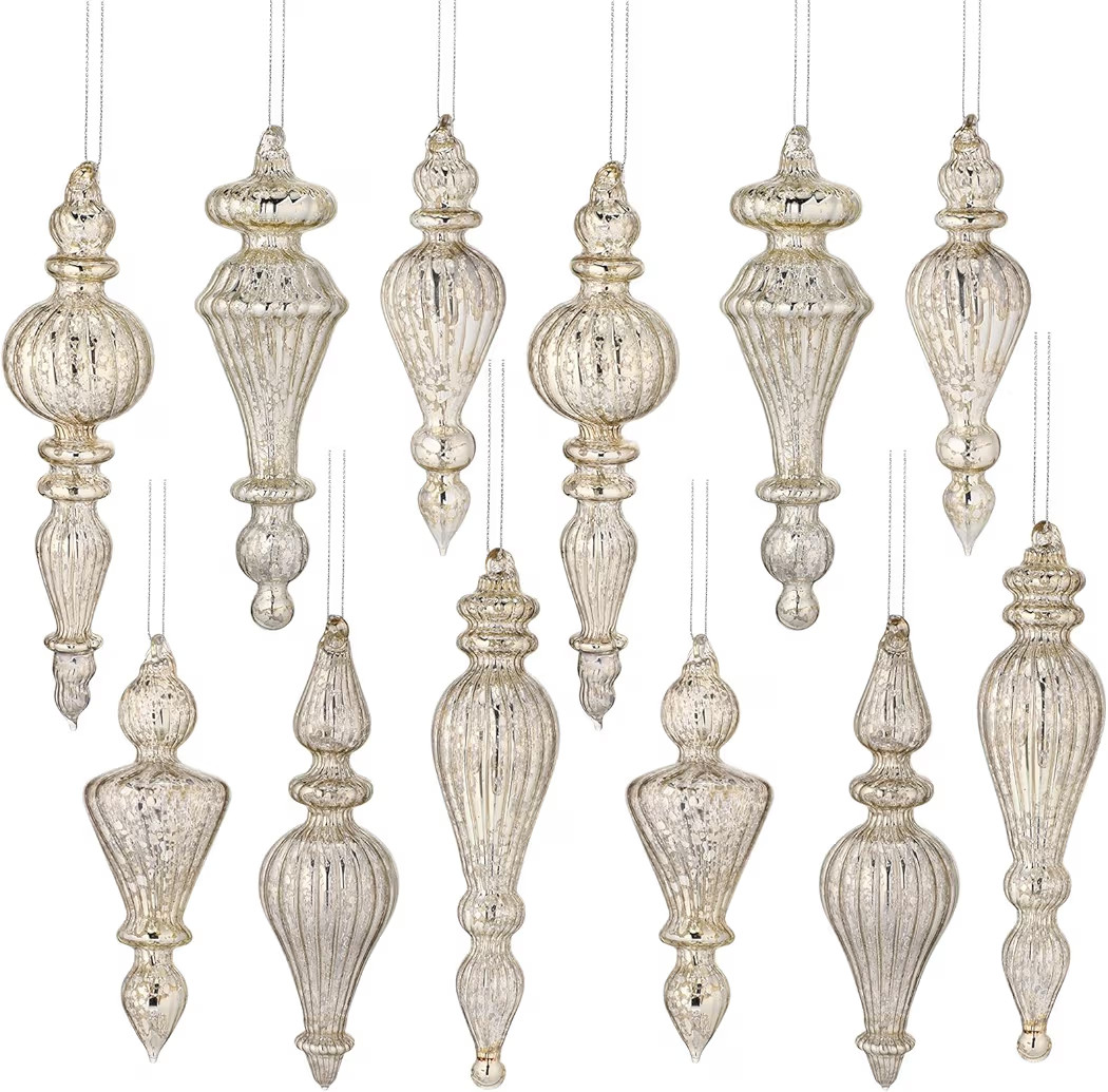 12 Pcs Crystal Glass Finial Christmas Ornaments Large Hanging Christmas Finials Hanging Christmas... | Amazon (US)