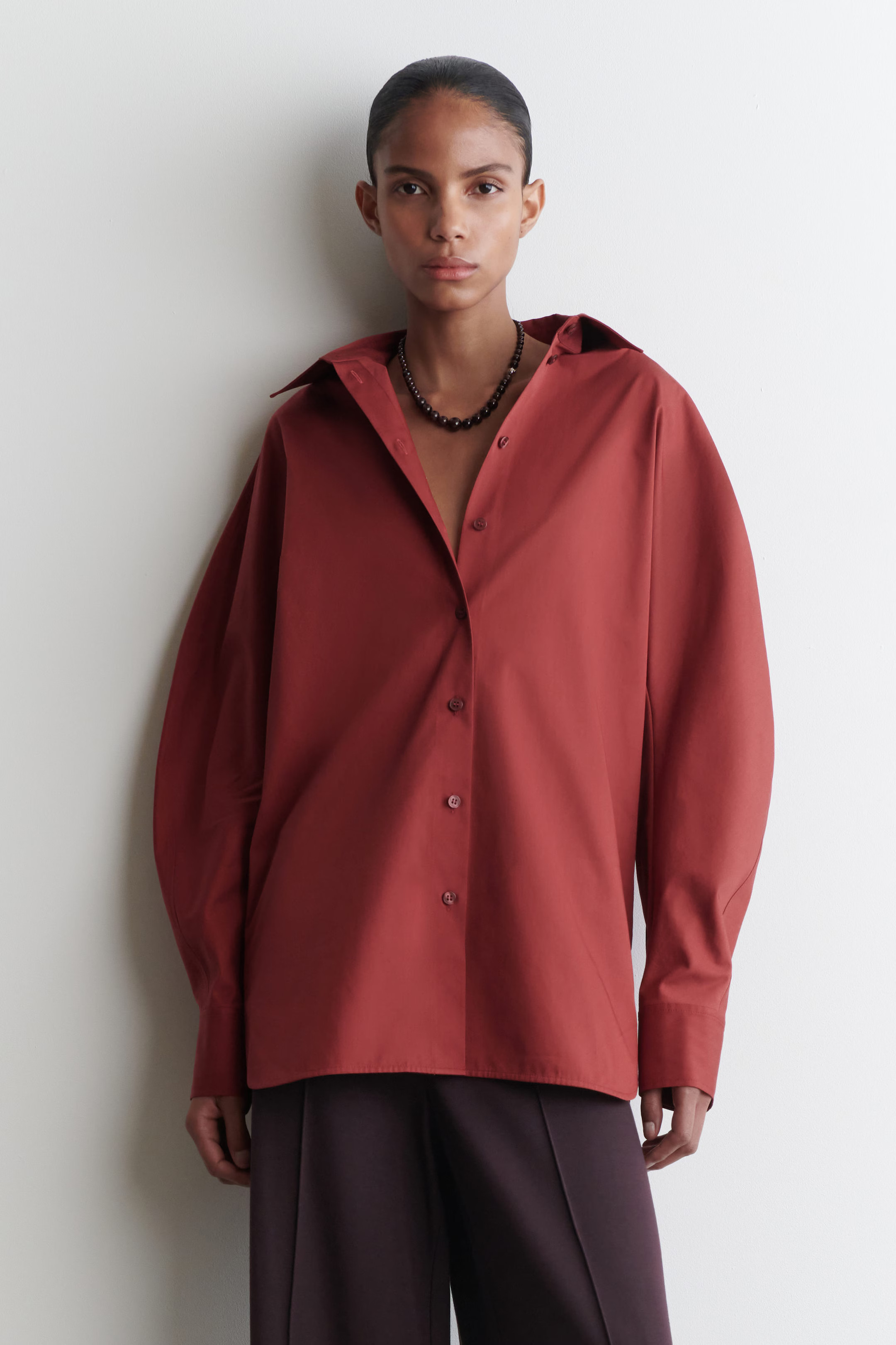 ROUNDED PIMA COTTON SHIRT - DARK RED | COS | COS (EU)