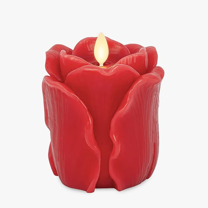 Luminara True Red Rose Flameless Candle - 3.6" x 4.3" Rosebud Pillar - Real Flame Technology w/Fl... | Amazon (US)