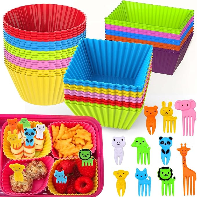 60 Pcs Silicone Lunch Box Dividers with Animal Food Picks,Reusable Lunch Bento Box Accessories fo... | Amazon (US)