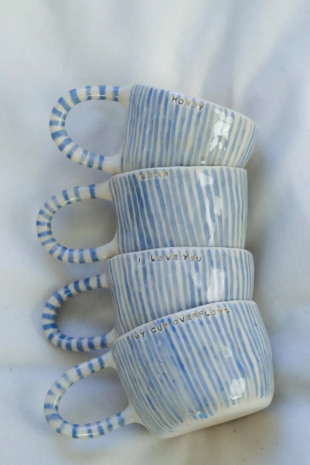 Blue Striped Custom Handmade Ceramic Mug, Aesthetic Coffee Clay Mug, for Her Mug, Hand Painted Ce... | Etsy (US)