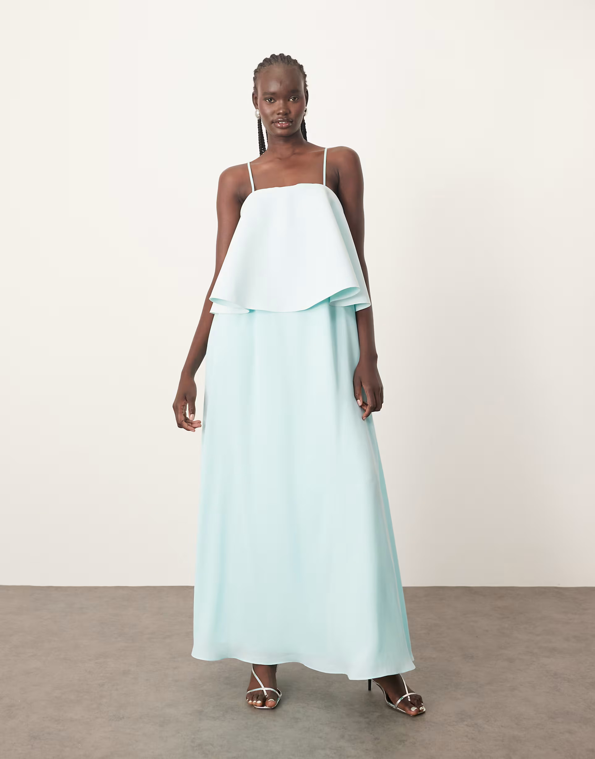 ARRANGE strappy layered volume maxi dress in light blue | ASOS (Global)