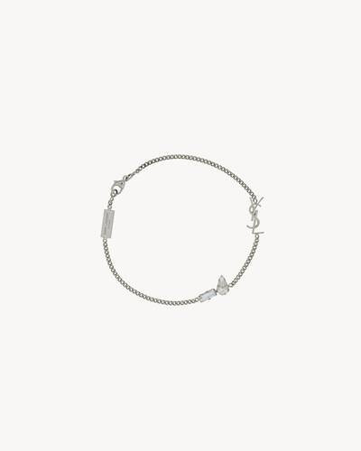 SILVER-TONE Adjustable bracelet WITH HORIZONTAL INTERLOCKING YSL CHARM AND TWO CHUNKY RHINESTONES... | Saint Laurent Inc. (Global)