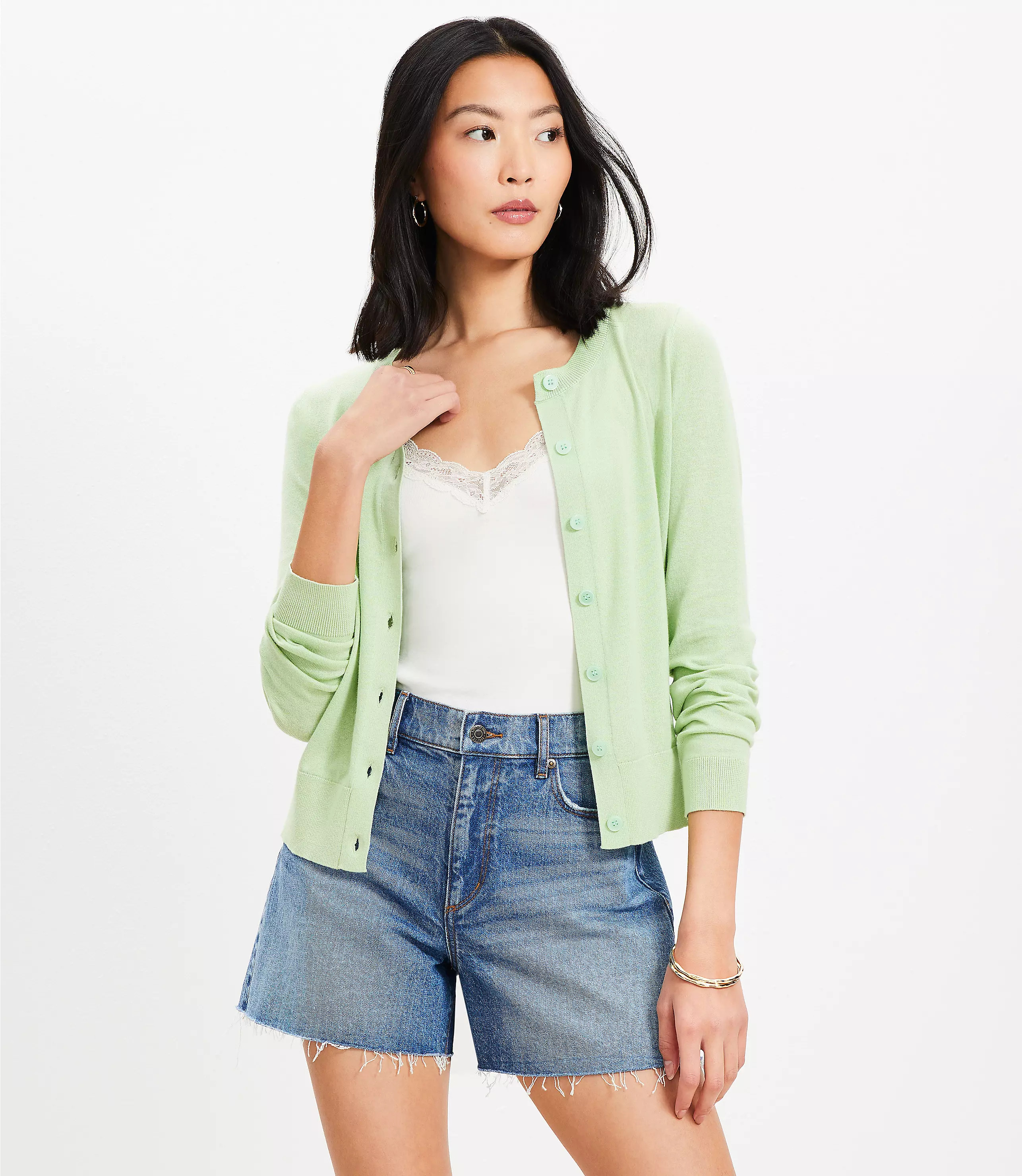 Modern Crew Neck Cardigan | LOFT