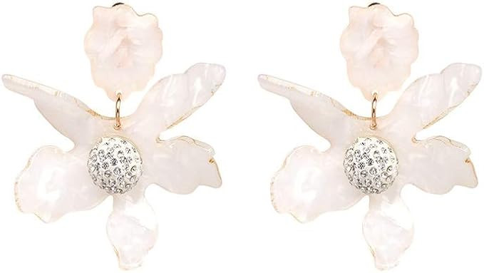 Bohemian Luxury Oversize Resin Big Flower Earrings For Women Stainless Steel Crystal Jewelry | Amazon (US)
