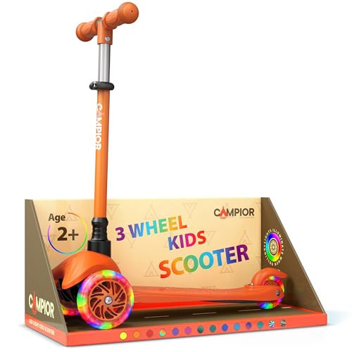 Orange Mini 3 Wheel Scooter for Kids – Lean-to-Steer with LED Light-Up Wheels, Adjustable Handlebar, Wide Anti-Slip Deck, Smooth PU Wheels, Rear Foot Brake – Toddler Scooter for Ages 2+ | Amazon (US)
