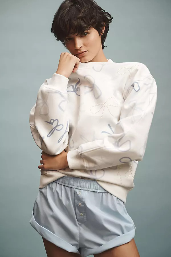 By Anthropologie Weddings Pearl "I Do" Bow Crew-Neck Sweatshirt | Anthropologie (US)