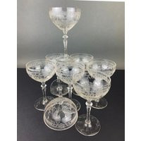 Vintage Cut Crystal Champagne Glasses, Fine Stemware, Daisy Motif, Set Of 9 | Etsy (US)