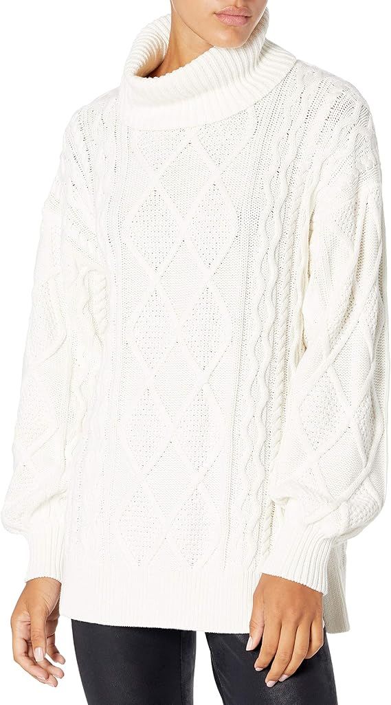 The Drop Women's Blanche Oversized Side Slit Cable Stitch Turtleneck Sweater | Amazon (US)