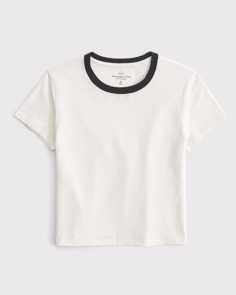 Abercrombie & Fitch Women's Essential Baby Tee in Cream With Brown - Size M | Abercrombie & Fitch (US)