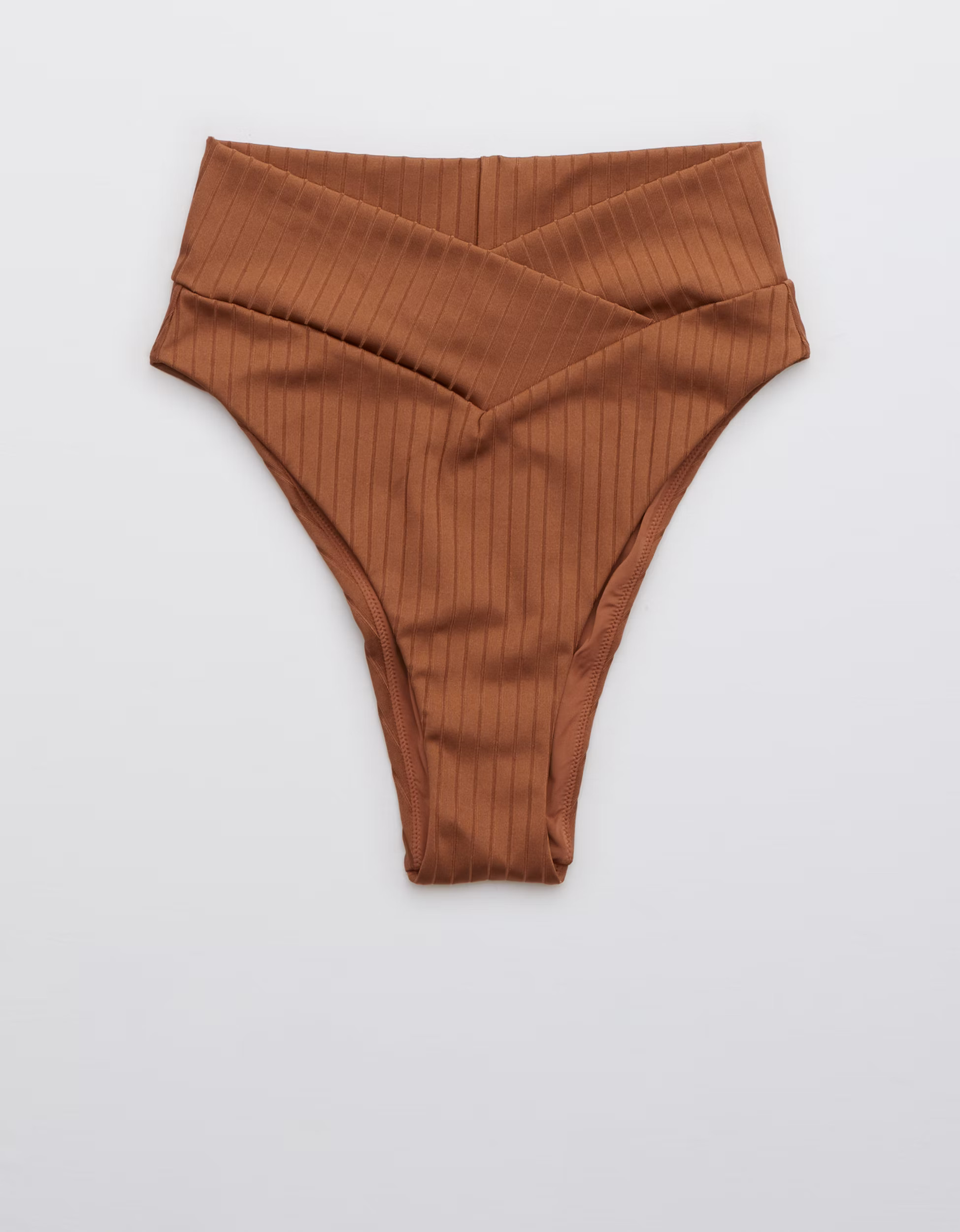 Aerie Ribbed Shine Crossover High Cut Cheeky Bikini Bottom | American Eagle Outfitters (US & CA)