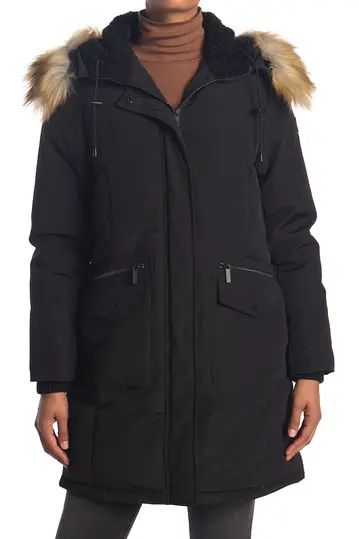 Faux Fur Trim Hooded Flap Pocket Down Jacket | Nordstrom Rack