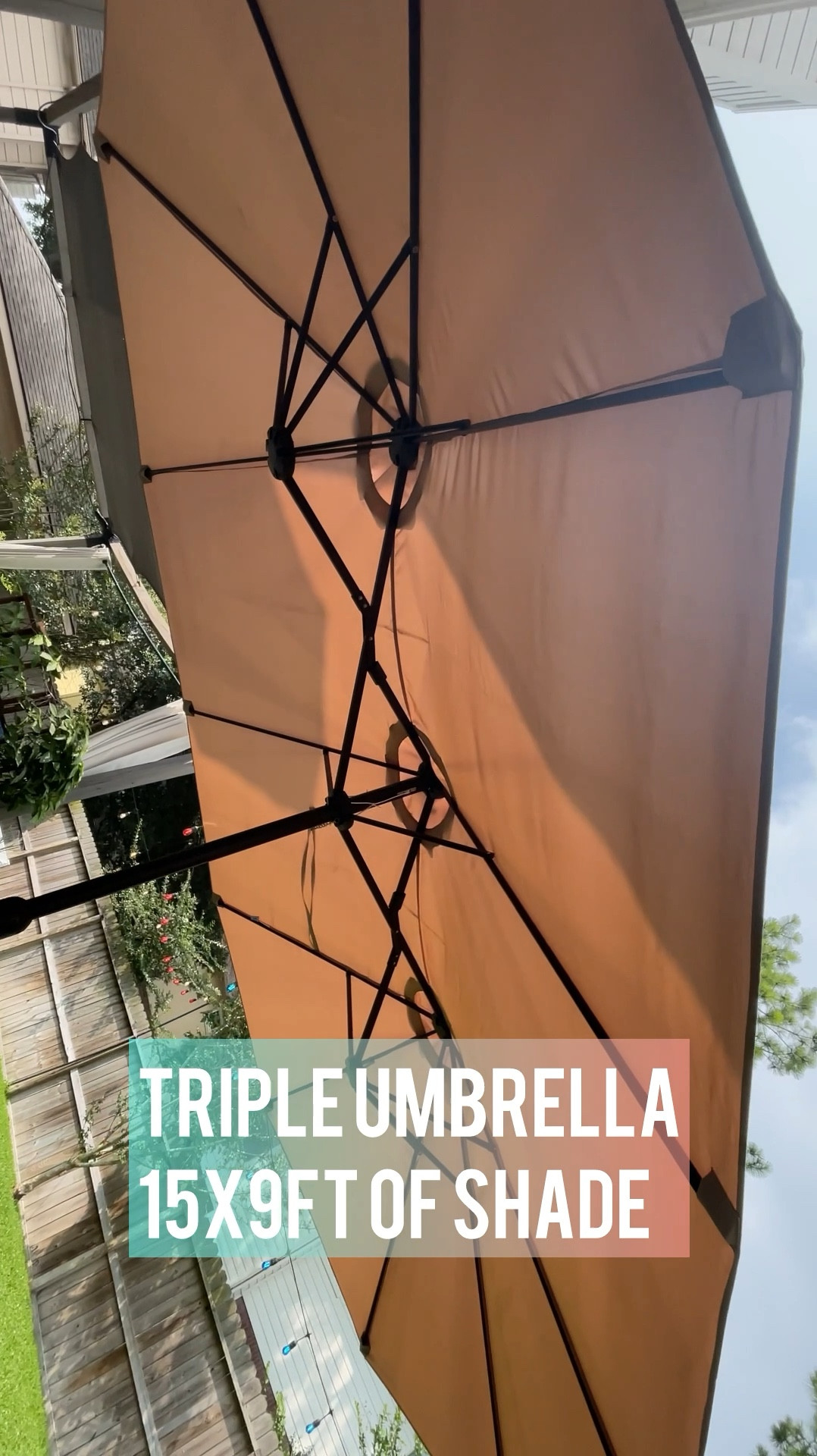 Keep everyone comfortable at your outdoor parties with this oversized market umbrella! 

This umbrella is a triple sized umbrella that opens up wide and is single-handed operation! This large large patio umbrella provides just as much shade as my 10 x 12 pergola does over our backyard but it required no installation besides setting up the base (yes the weighted base is included!). 

We got this 2 summers ago and I have never been happier to  report that it is still in great condition. We keep it uncovered, most of the summer season, but I do cover it for extreme weather with a waterproof cover.  

We use it when hanging out in the backyard and it keeps our patio space comfortable when we are having outdoor parties during summertime   

#LTKSeasonal #LTKHome #LTKSummerSales