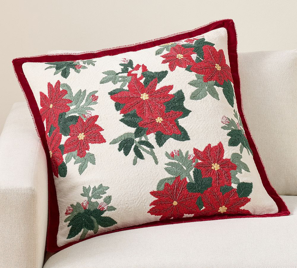 Poinsettia with Velvet Flange Pillow | Pottery Barn (US)