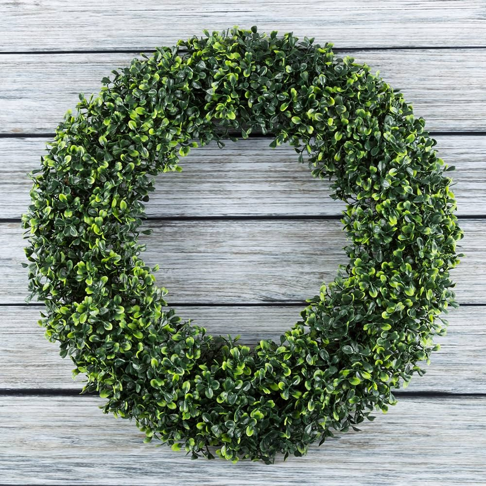Pure Garden 19.5-Inch Boxwood Wreath - Round UV Resistant Artificial Spring, Summer, Fall, or Win... | Amazon (US)