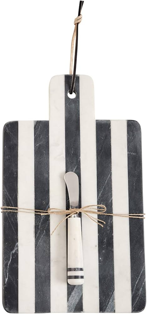 Mud Pie Striped Marble Board Sets (Paddle), board 16" x 7" | spreader 7"", Black,White | Amazon (US)