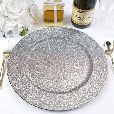 BalsaCircle 6 pcs 13-Inch Silver Glitter Round Charger Plates - Dinner Wedding Supplies for all H... | Amazon (US)