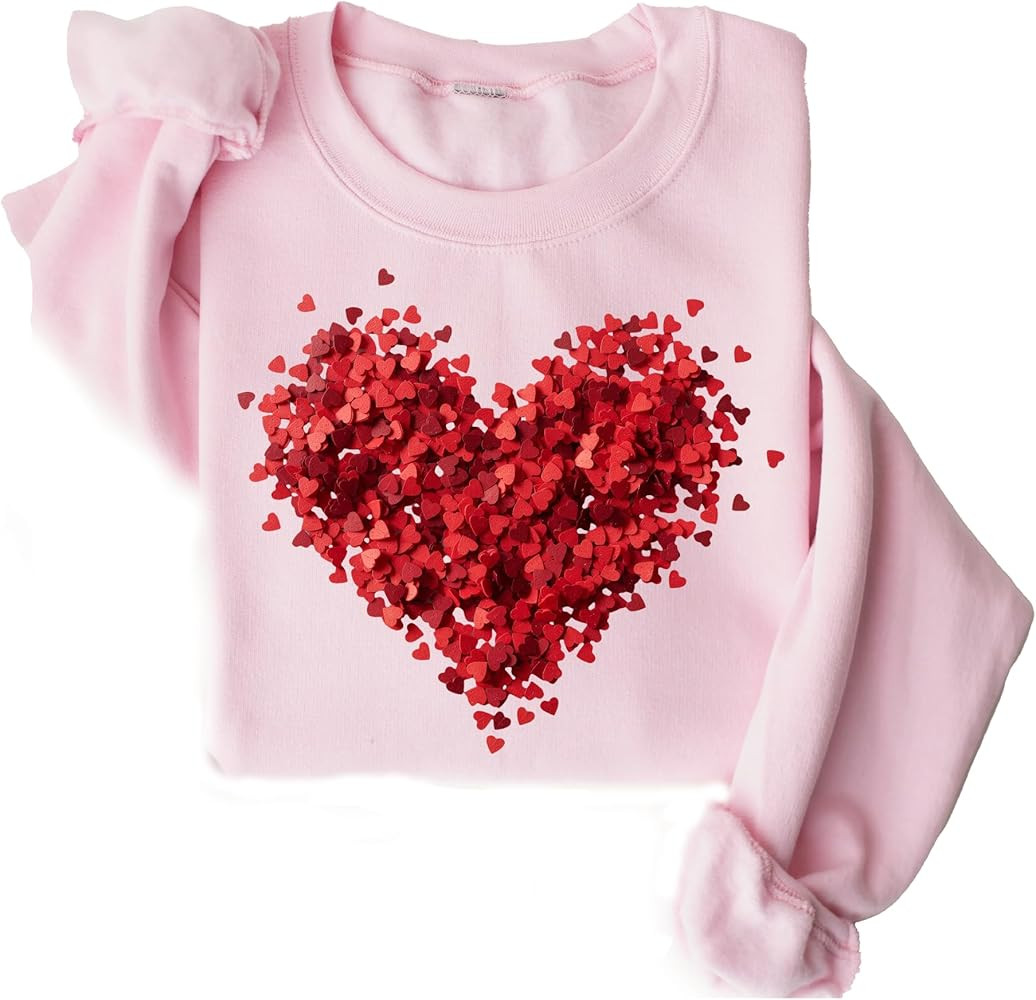 Womens Valentines Heart Sweatshirt, Retro Love Valentines Gift, Teacher Valentines Day Hoodie | Amazon (US)