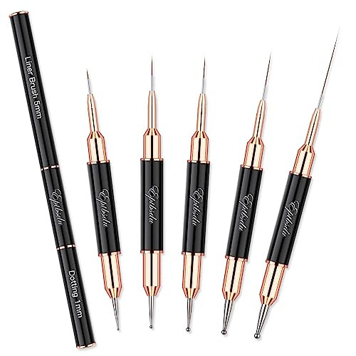 Double Ended Nail Art Brushes, Eptbsdu 5 PCS Nail Design Painting Tools including Nail Fine Liner Brushes and Nail Dotting Pens, Black | Amazon (US)
