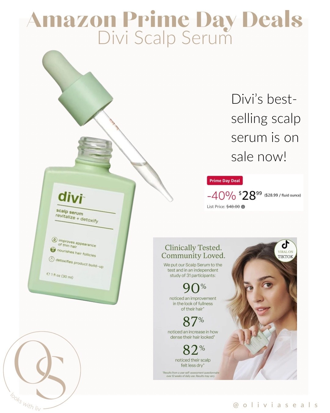 Divi’s viral scalp serum is 40% off for Prime Day! 🧖‍♀️
This best-seller has been all over TikTok—and for good reason. It’s designed to help with product buildup, nourish the scalp, and support the appearance of thicker, healthier hair. Over 80% of users say their scalp feels less dry and their hair looks fuller after using it consistently.

I just added it to my cart while it’s under $30 👏

Hair growth serum / dani austin / amazon prime day sale / hair health

#LTKBeauty #LTKSaleAlert #LTKFindsUnder50