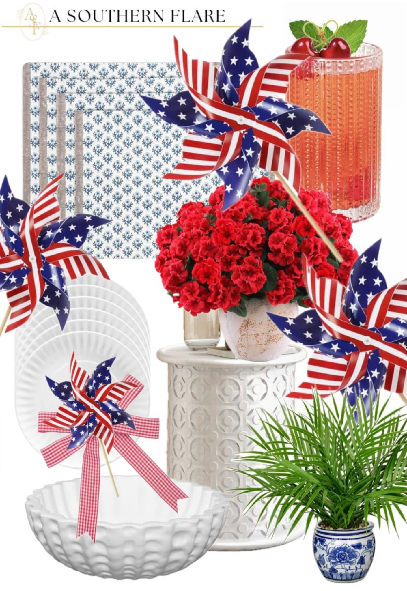 America holidays, decorations, garden stool, pinwheels, geraniums , plates, placemats, red, white and blue decor, summer parties, Amazon homee

#LTKFindsUnder50 #LTKHome #LTKFindsUnder100