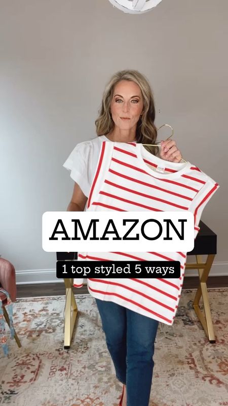 
This Amazon top is less than $15 // pair it with your favorite bottom and wear it on repeat all spring and summer! Wearing a size small ♥️🤍 
Bottoms are Old Navy or Amazon - size small in all // 26 in jeans 

#LTKsalealert #LTKover40 #LTKstyletip