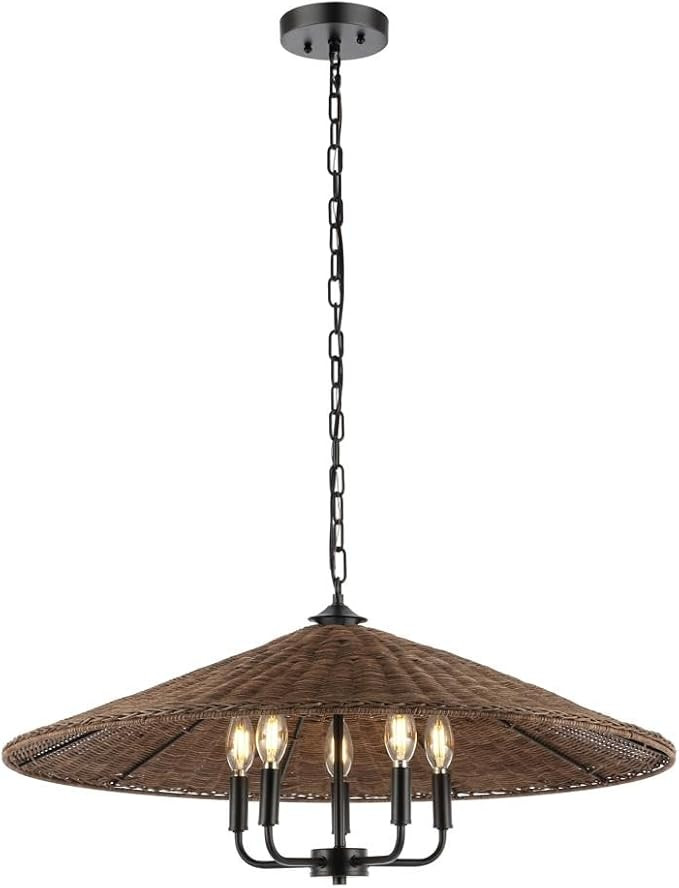 SAFAVIEH Lighting Collection – Palmera Natural Rattan & Black 5-Light Adjustable Pendant Chande... | Amazon (US)